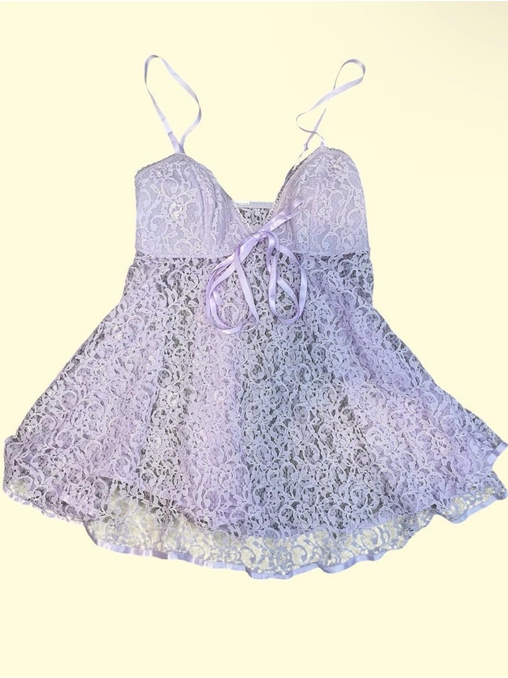 Lace Babydoll Chemise with Satin Tie - Lavender